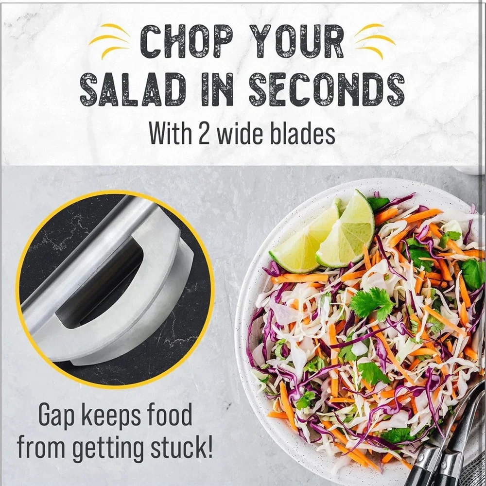 Checkered Chef Salad Chopper Tool, Mezzaluna Stainless Steel Vegetable‎ Rocker